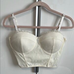 NWOT SAY WHAT Elegant Cream Lace Bustier Top, Size L